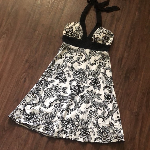 Speechless A-Line Halter Sundress Black White Print Cotton Spandex Blend Size 1 - Picture 2 of 9
